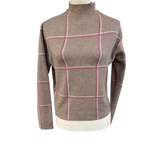 Tahari Sweaters - Tahari Women's Plaid Turtleneck Sweater - Brown and Pink